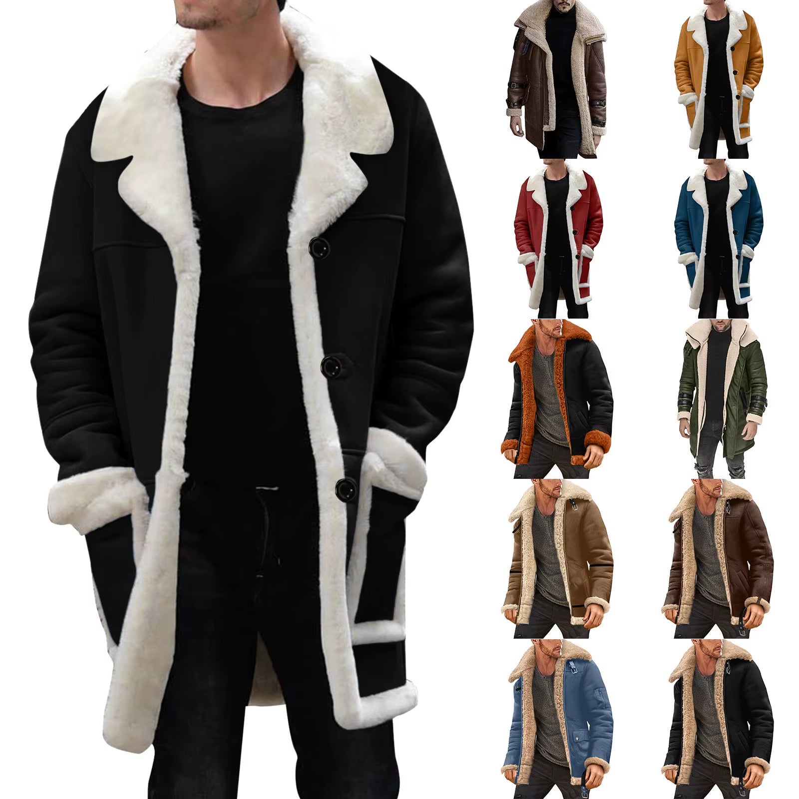 New Fashion Winter Warm Thick Fleece Bomber Jackets Business Clothing Porcket Lapel Long Sleeve Padded Leather Coats for Men