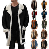 New Fashion Winter Warm Thick Fleece Bomber Jackets Business Clothing Porcket Lapel Long Sleeve Padded Leather Coats for Men