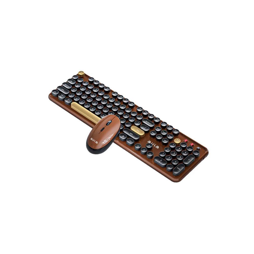 AC306 Wireless Keyboard and Mouse Combo Retro round Key Cap Full-Size 104-Key Laptop for Office Entertainment